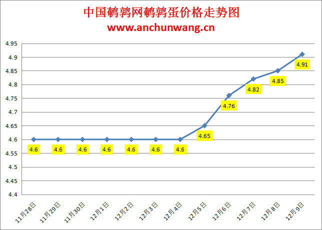 2024.12.9全国鹌鹑蛋价格：均价4.91元，继续涨